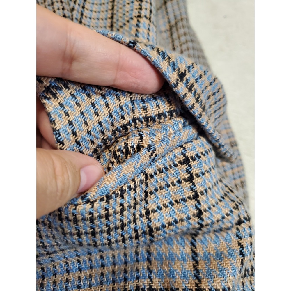 Free People Blue Gray Plaid Classic Cropped Jacket Blazer Medium Office Academia - Picture 3 of 9